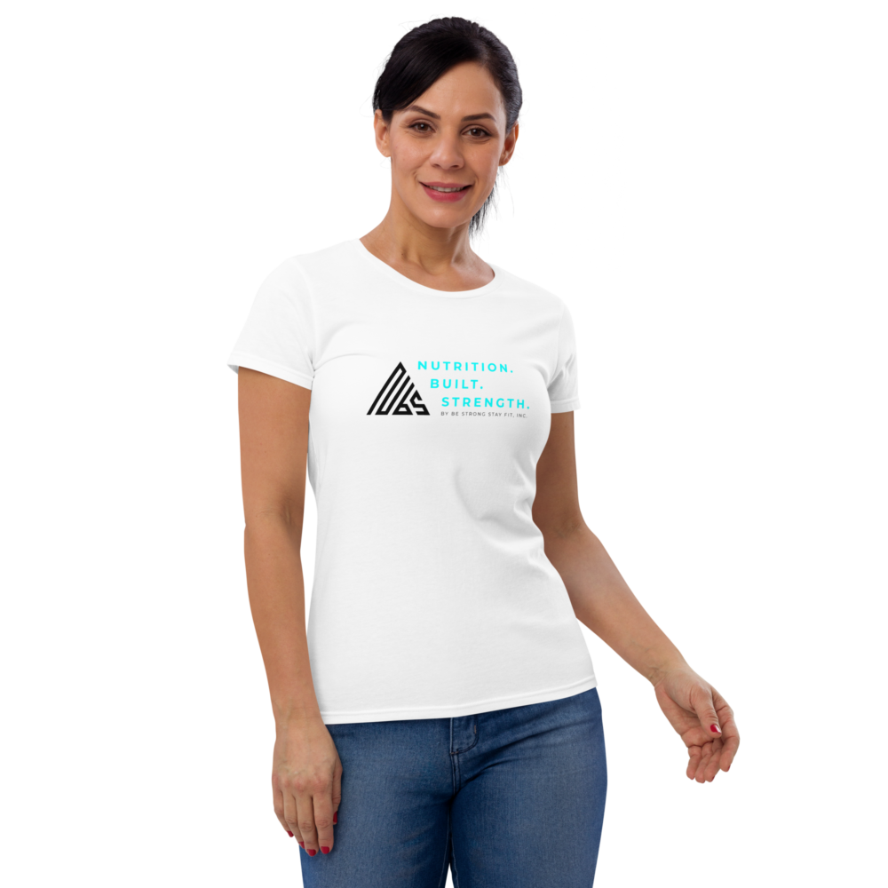 Black and Teal Nutrition. Built. Strength. Women’s Fitted Shirt